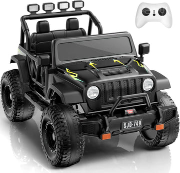 24V Ride on Truck Car 1- 2 Seater RideKids Electric Car - 7Ah Large Battery KidsElectric Vehicles with Remote Control, 4WDKids Jeep 3 Speeds LED Lights, Horn, Music forKids Aged Black