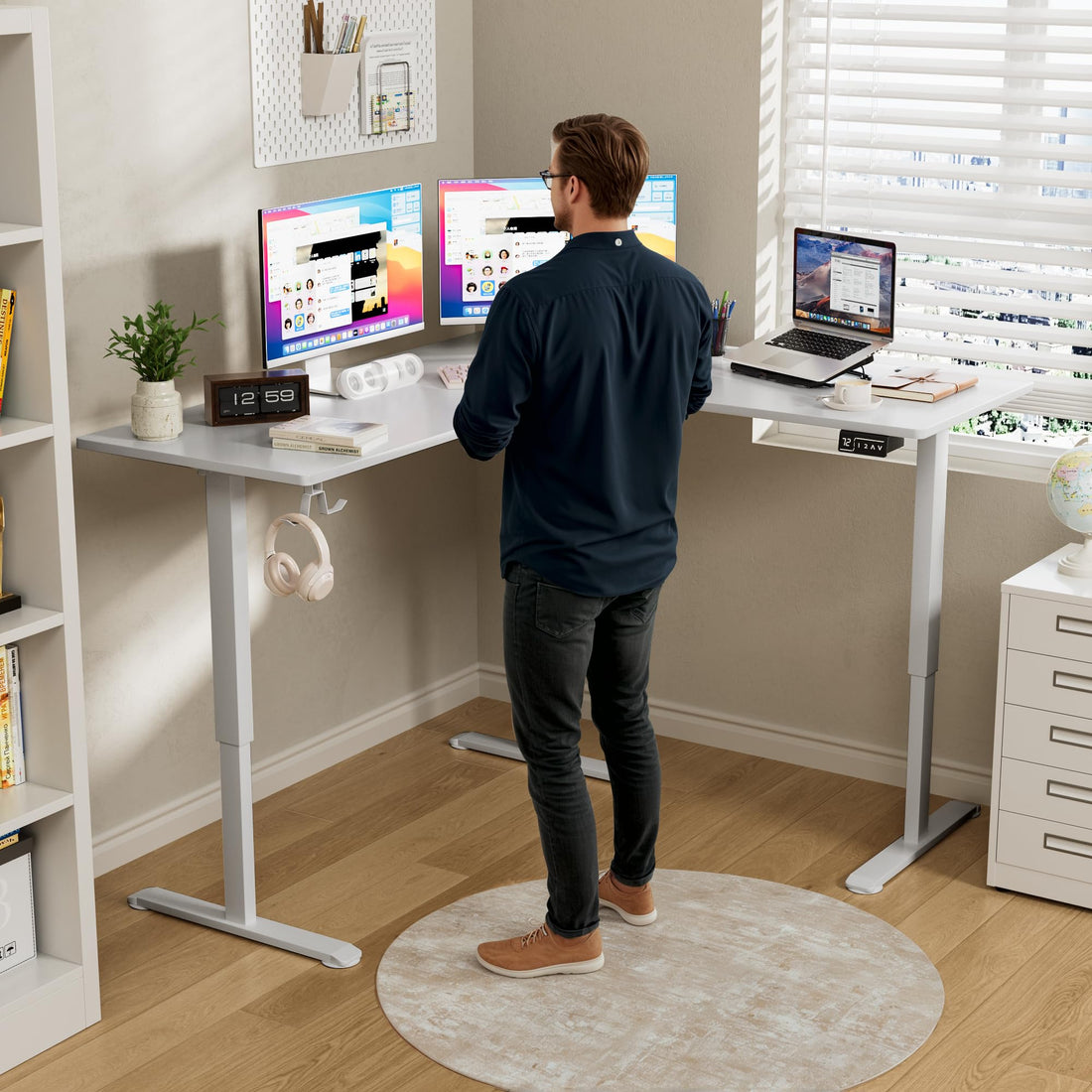 L-Shaped Electric Standing Desk – 63" Adjustable Height Corner Computer Workstation