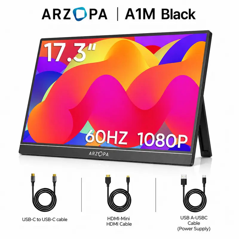 Portable Monitor – 16.1"/17.3" FHD 1080P IPS Display for Laptop, PC, PS5 & Switch