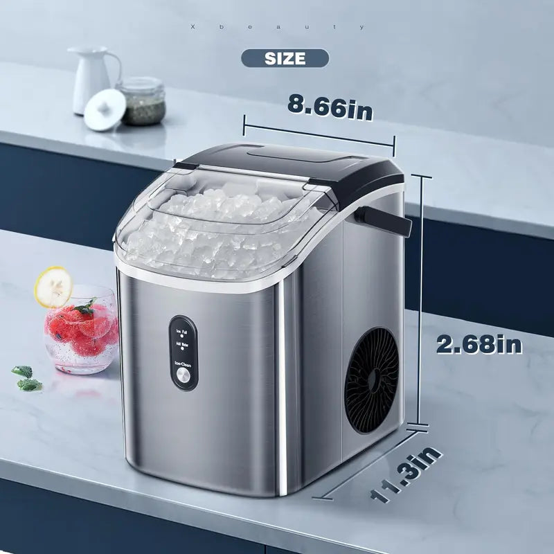 Nugget Ice Maker Countertop,33lbs/Day, Pellet ice Maker, a Basket in 1.5 Hour, Self-Cleaning, One-Click Design, Compact Crushed Ice Maker with Chewy Ice for Home Bar Party